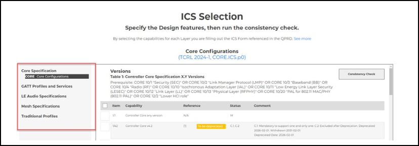 ICS Selection screen in Qualification Workspace with the Layer navigation menu listing the selected Layers