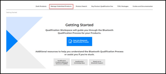 Qualification Workspace homepage with the Manage Submitted Products tab.