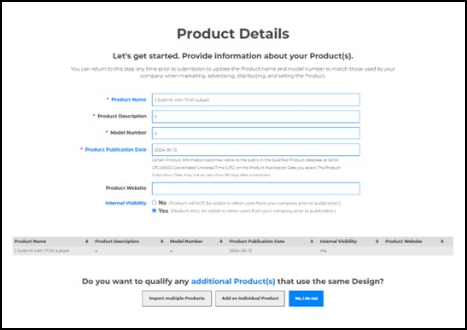 Product Details form for the subset Product.