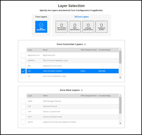 Layer Selection page with checkboxes for each Layer.