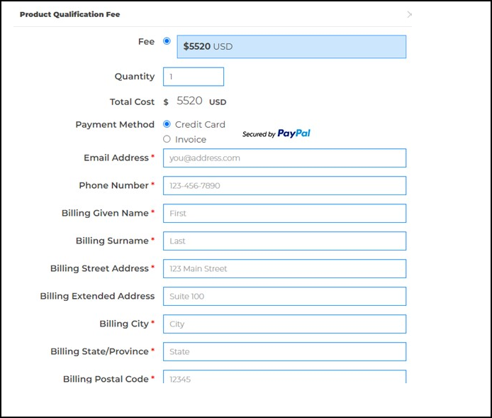 Billing information form in Qualification Workspace with credit card and invoice payment options