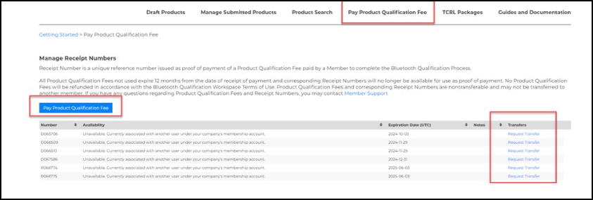 Receipt Number management screen in Qualification Workspace