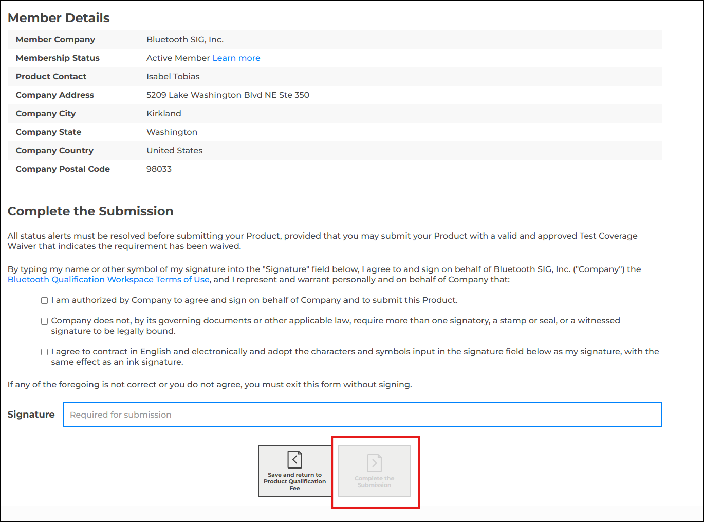 Qualification submission form for adding a product to an existing design