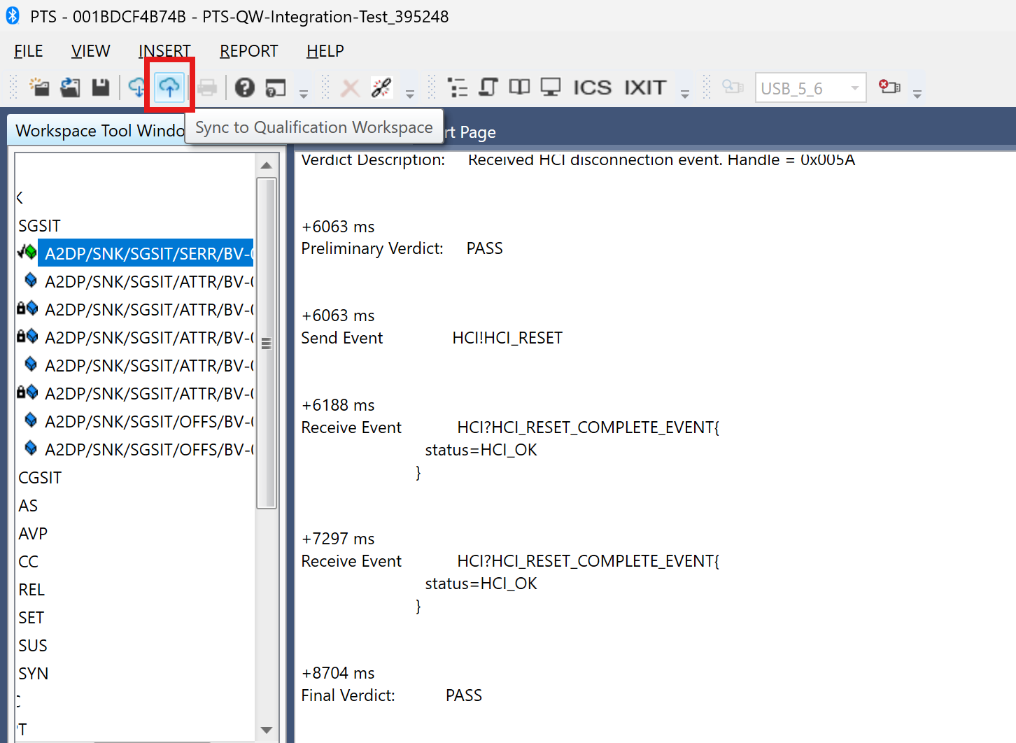 PTS top menu bar highlighting the Sync to Qualification Workspace button.